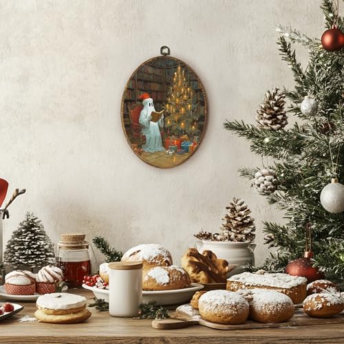 Lengues Christmas Ghost Oval Wall Art - Dark Academia Holiday Decor, 8.5x11.5 Inch, Color-14