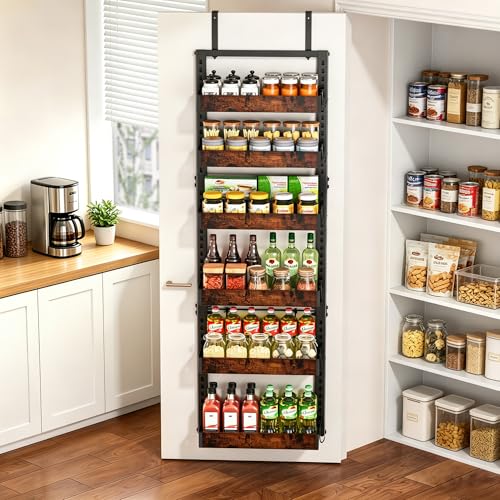 BUKFEN Black 6-Tier Over-the-Door Pantry Organizer with Adjustable Wooden Baskets