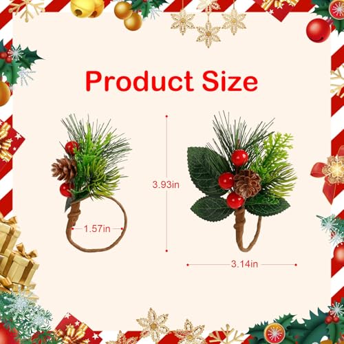 Getfitsoo Christmas Pinecone Napkin Rings Set of 12 with Berry Leaves - Rustic Holiday Table Decor