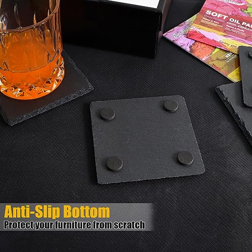 Square Black Slate Drink Coasters - 60 Pack, 4 Inch Set with Anti-Scratch Bumpers - Variation of THIS listing
