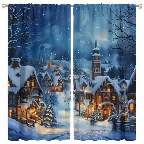 TOWINSFB Christmas Tree Town Cabin Blackout Curtains - 42x84 Inches Pack of 2