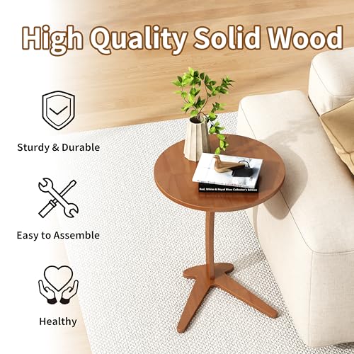 15-Inch Solid Wood C-Shaped Couch Side Table - Chestnut, Medium