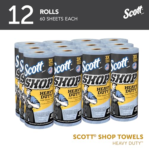 Heavy Duty Shop Towels - Absorbs Oil & Grease, 60 Towels per Roll, 12 Rolls/Case - Towels