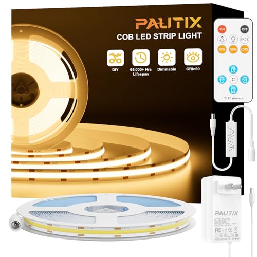 2700K COB LED Strip Lights 32.8ft Dimmable Warm White Tape with RF Remote