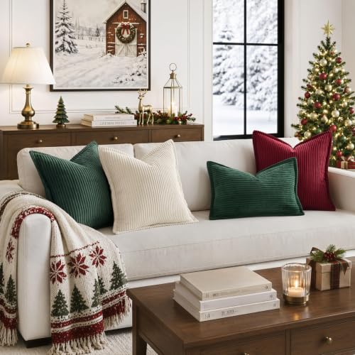 MIULEE Christmas Couch Pillow Covers 20x20 Dark Green Textured