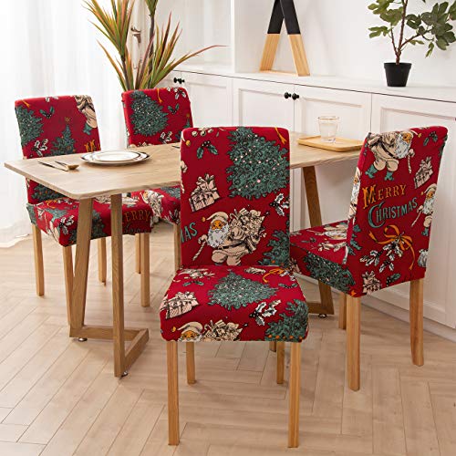 Ogrmar Garnet 4-Pack Stretch Removable Washable Dining Chair Slipcovers for Kitchen & Dining Room