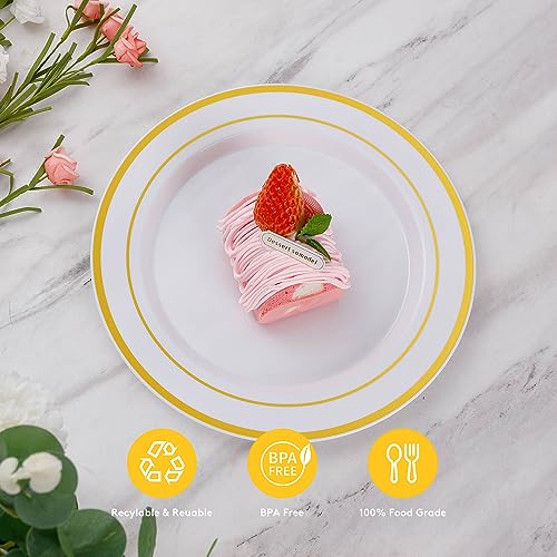 Gold Disposable Plastic Plates 200PCS Heavy Duty Dinner & Salad Sets - Variation: Gold / 200PCS