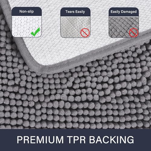 Bathroom Rug 24x80 Inch Shaggy Grey Non-Slip Bath Mat - Soft & Absorbent