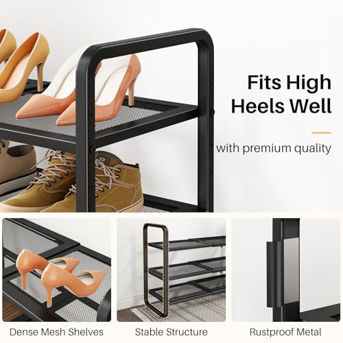 Black Expandable Metal Shoe Rack 3-Tier, Adjustable & Space-Saving Organizer