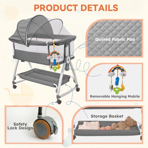 4-in-1 Baby Bassinet with Wheels & Adjustable Height - Gray (Variation of THIS listing)