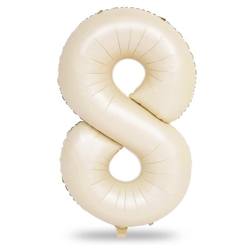 40 Inch Cream Foil Balloon Number 8, Giant Self Inflating Beige Number Balloons 0-9 for Men Women, White Sand 8 Helium Balloons Set for Girls Boys 8th Birthday Anniversary Party Decorations Supplies