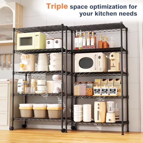 VANZBON 5-Tier Heavy Duty Wire Shelving Unit 35x18x71 with Wheels, Black