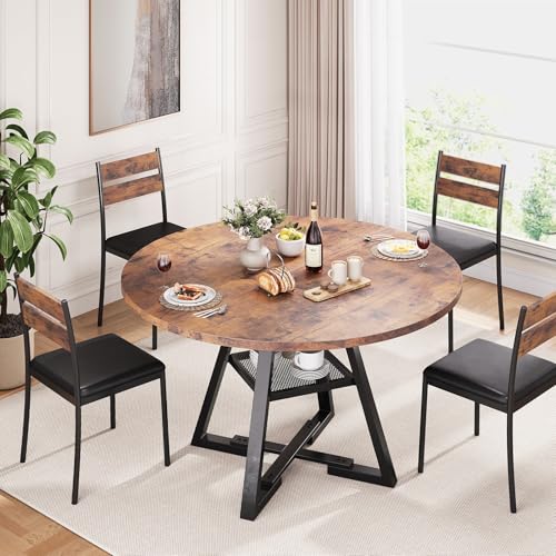 Jocoevol Vintage 46-Inch Round Dining Table for 4 with Storage - Space Saving Wood Kitchen & Dining Room Furniture