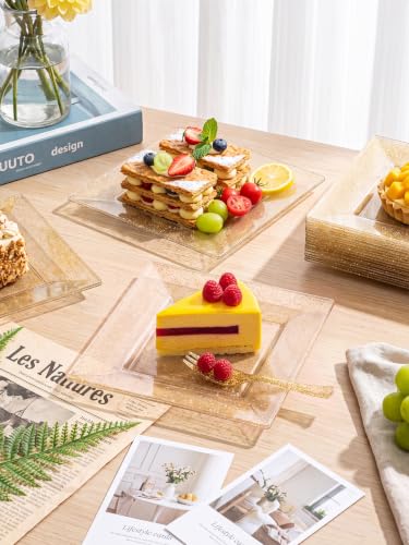 DaYammi 200Pcs Gold Disposable Dessert & Appetizer Plates with 100 Forks - Wedding & Party Set