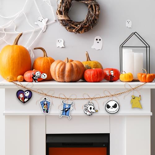 36 PCS Halloween Christmas Jack Sally Wooden Hanging Ornaments for Tree, Wood Nightmare Christmas Tree Decorations Before Spooky Decor Indoor Home Party Gifts