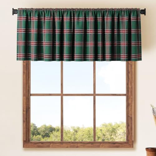 Fanfanwin 2-Pack Christmas Scottish Tartan Valance Curtains 56x16 Inches