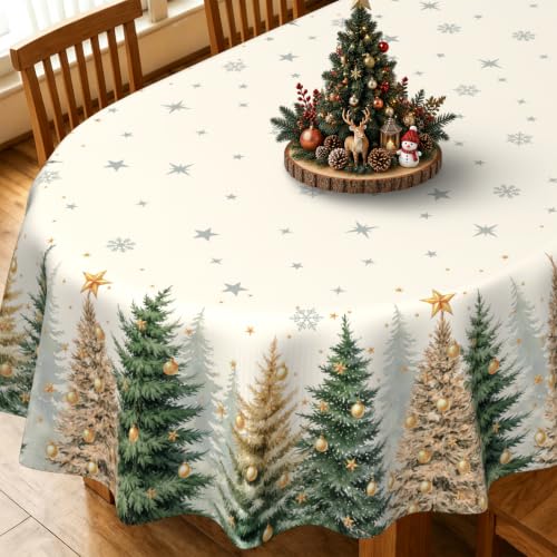 Christmas Oval Tablecloth 60x120 Inches Tree Snowflake Holiday Decor Xmas