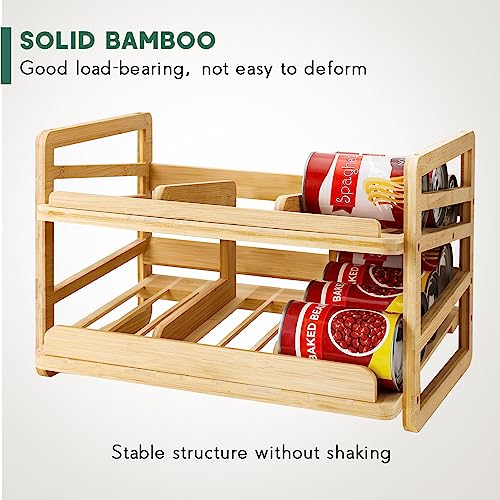 Stackable Bamboo Can Organizer Rack for 24 Cans with Automatic Filling - Kitchen Storage