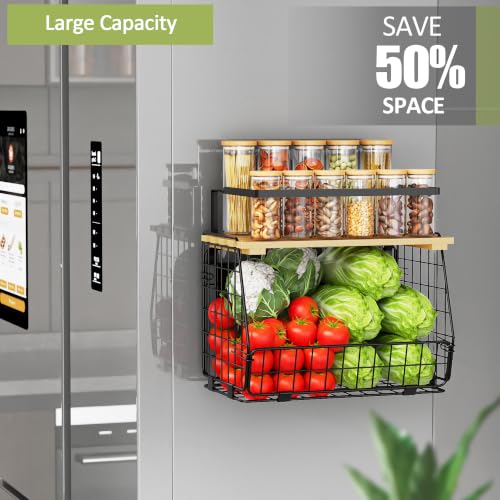 2 Pack Magnetic Fridge Shelf with Fruit & Vegetable Bins - Black