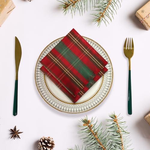 SASTYBALE Christmas Red Plaid Cloth Napkins 20 x 20 in - Set of 4, Red