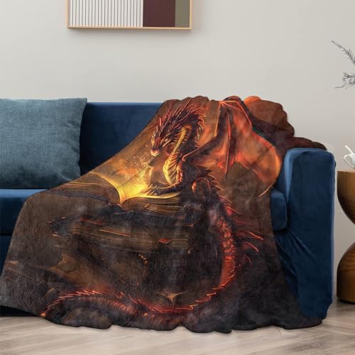 Mounidso Fantasy Red Dragon & Magic Book Throw Blanket 60x80 Inches for Home & Gifts
