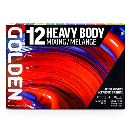 Golden Heavy Body Acrylic Paint Set 12 x 22ml Tubes + Glazing Liquid