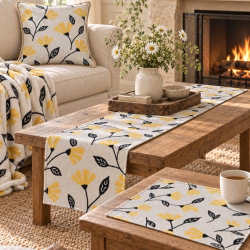 DaDa Bedding Yellow Fleur Floral Tapestry Placemats Set of 4 13x19 Inches