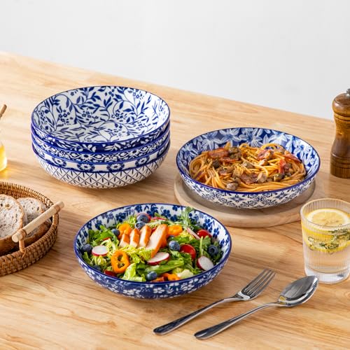 vancasso Selene 8.5" Pasta Bowls Set of 6, 40 oz Porcelain Shallow