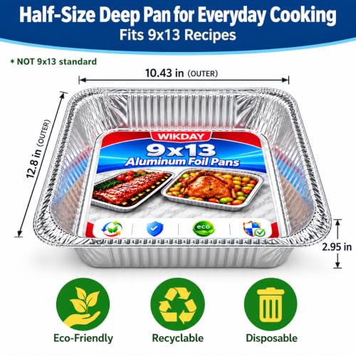 10-Pack 9x13 Disposable Aluminum Foil Pans - Heavy Duty Roasting & Baking Trays