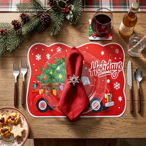 Sunnychicc 6 Pcs Christmas Placemats Set Santa Snowman 11.8 x 15.8 in - Xmas