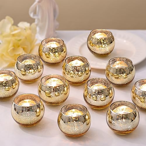Gold Mercury Glass Votive Candle Holders Set of 36 - Round Tealight Decor