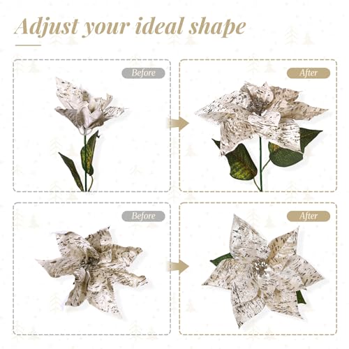 Poinsettia Artificial Flowers, 16-Piece 17in Glitter Christmas Bouquets for Indoor Outdoor Decor