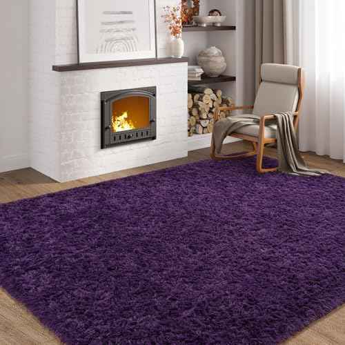 Softlife Rugs for Bedroom 4x5.3 Feet Purple Area Rug for Living Room Super Soft Shaggy Rugs for Dorm Fluffy Fuzzy Carpets Long Plush Bedside Rug Nursery Girls Boys Kids Room Home Christmas Decoration