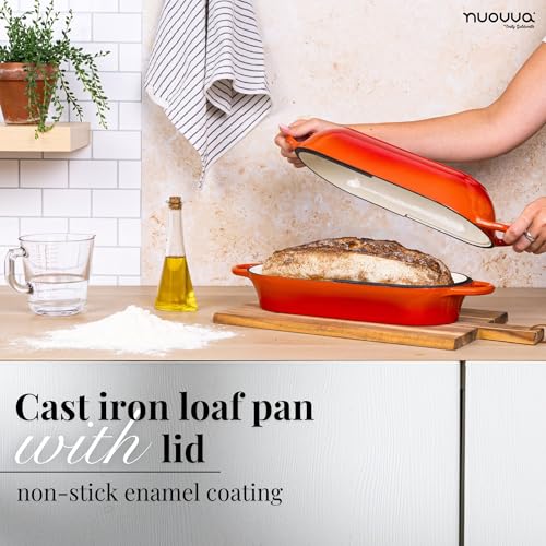 Enamelled Cast Iron Bread Loaf Pot - Rectangular Dutch Oven for Sourdough - 34cm x 16cm - Orange - Nuovva