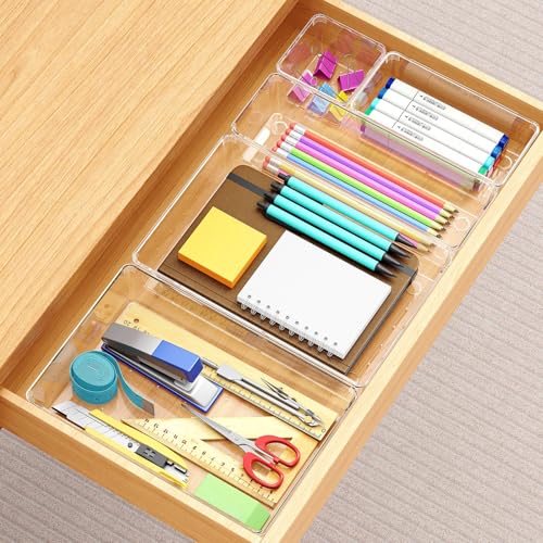Clear Plastic Drawer Organizer Set 65 Pieces - Multiple Sizes, Vanity & Storage