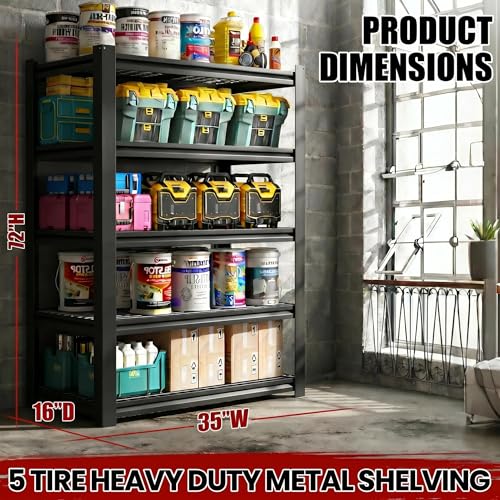 FOSTOKO 72"H x 35"W x 16"D Heavy Duty Metal Garage Shelving, 5-Tier Adjustable Industrial Storage Rack