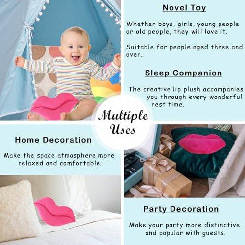 zhidiloveyou 2PCS 11" Lip Plush Pink Small Decor Pillow Cute Hug Toy Soft Lip Shaped Cushion