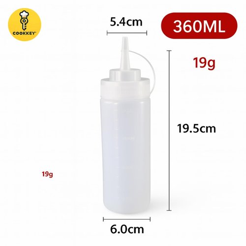 COOKKEY 6-Pack Condiment Squeeze Bottles - 12 oz- BPA - Free Plastic Squirt Bottles for Sauces, Oil, Syrup, Seasonings and Honey and 1 Funnel - Leak-Resistant Design