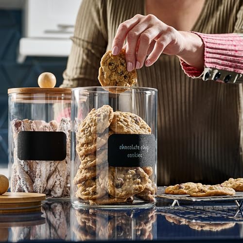 Le'raze 2-Pack Glass Canisters with Airtight Bamboo Lids, Labels & Marker - 68oz Kitchen Food Storage Jars for Pantry & Baking