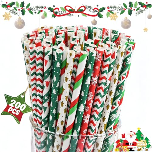 200 Christmas Paper Straws, 7.75in Party Straws