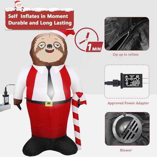 6ft Christmas Sloth Inflatables with LED Lights Outdoor Decoration