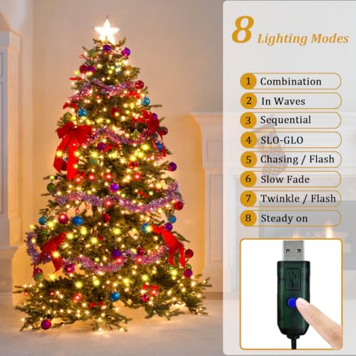 6.6Ft USB Plug Christmas Tree Lights 8-Line Warm White LED String Lights
