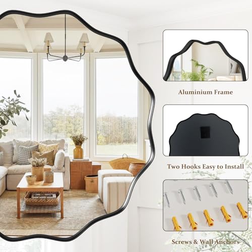 Black Scalloped Circle Wall Mirror - 36 Inch Wavy Edge Round Mirror with Frame - Variation of THIS listing