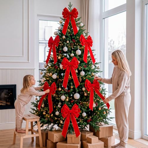 JOYIN 9PCS Giant Red Velvet Christmas Bows 30.7 x 10.6 in – Indoor/Outdoor Wreath & Tree Decor (Variation 9)