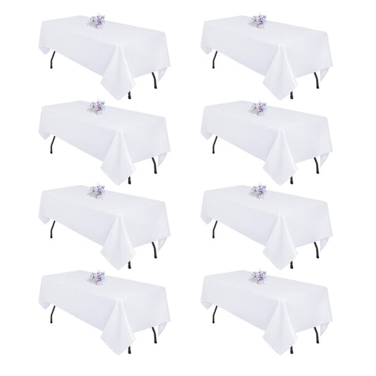 pepmily 8 Pack White Table Cloth 60x102 Inch Rectangle Tablecloths for 6 Foot Rectangle Tables, Wrinkle Resistant Washable Polyester Fabric Rectangular Table Cover for Dining Banquet Wedding Party
