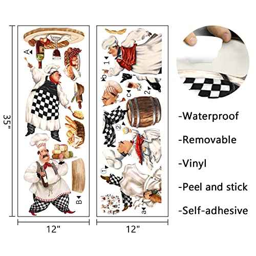 Mfault Italian Fat Chefs Wall Decals Stickers, Funny Cooker Baker Food Cooking Decorations Kitchen Art, Home Dining Room Restaurant Decor