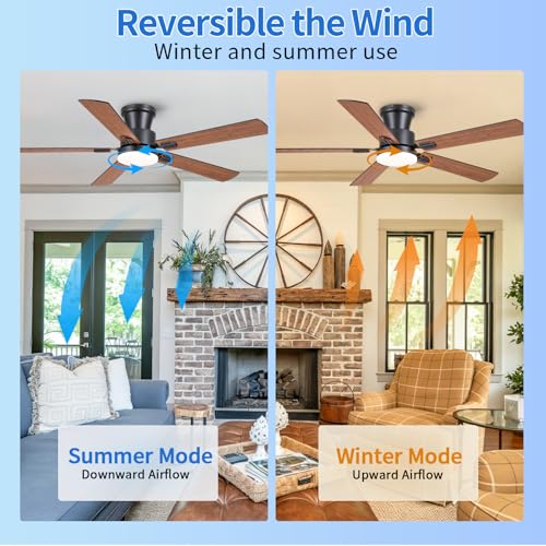 NKPU 52-Inch Brown Ceiling Fan with Lights, Remote & App Control, Dimmable, Quiet DC Motor, Flush Mount for Indoor & Outdoor