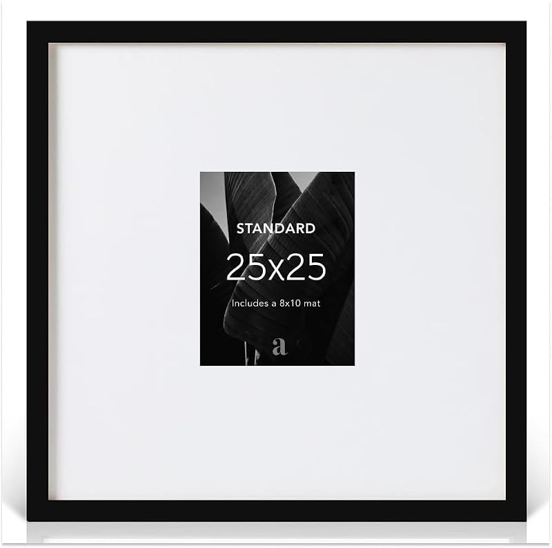 Artisane Home Goods 25x25 Black Picture Frame with Mat & Glass - Ready to Hang, MDF