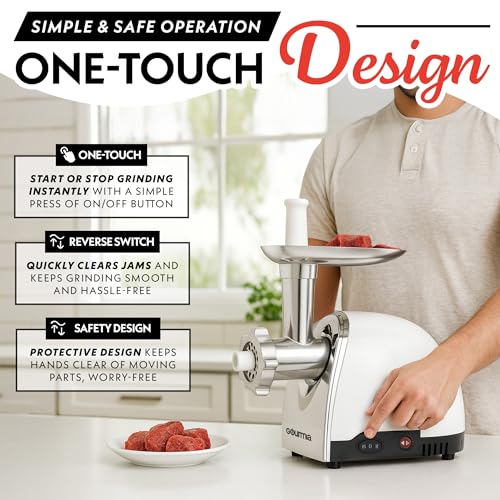 Gourmia 500W Electric Meat Grinder with Sausage Stuffer & Stainless Steel Plates