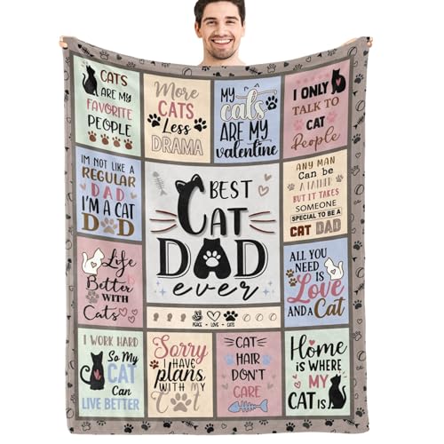 Cat Dad Blanket 60x50 inches - COALNDM Cat Lovers Gift for Dad, Fathers Day